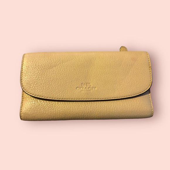 Coach Slim Trifold‎ Beige Wallet and Matching Checkbook - Picture 1 of 6